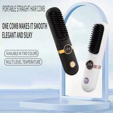 Peine alisador de cabello inalámbrico portátil, calentamiento rápido, adecuado para varios tipos de cabello, diseño anti-quemaduras con pantalla digital LED, recargable por USB, ligero y portátil, adecuado para uso en el hogar y viajes, peine alisador específico para mujeres - multicolor - Ver 2