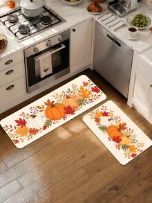 1/16Pcs Autumn Theme Doormat, Thanksgiving Door Mat, Printed With Pumpkin And Maple Leaf Patterns, Autumn Harvest Festival Decoration Mat, Welcome Kitchen Rug, Dirt-Resistant Floor Mat, Autumn Party Decor - Multicolor - View 6