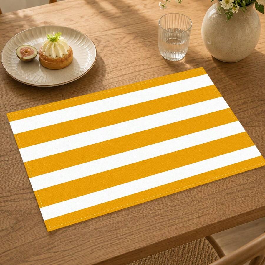 1pc Yellow & White Striped Placemat, Minimalist Modern Table Mat, Dining Table Decor, Easy To Clean Kitchen & Restaurant Home Daily Use, Christmas Holiday Decoration - Multicolor - View 1