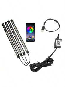 1 Pieza Luz De Ambiente Interior De Coche, Luz De Piso Rgb Con 48 Luces Led, Control De Aplicación, Luz Ambiental Colorida, Luz De Música De Arrastre Uno A Cuatro - Multicolor - Ver 2