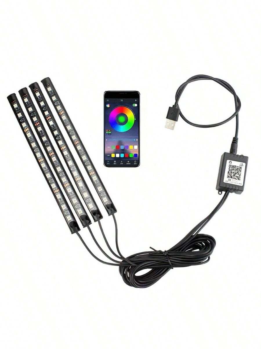 1 Pieza Luz De Ambiente Interior De Coche, Luz De Piso Rgb Con 48 Luces Led, Control De Aplicación, Luz Ambiental Colorida, Luz De Música De Arrastre Uno A Cuatro