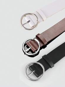3pcs White K-Color Raised Buckle Decor Fashion Versatile Daily Use Women's Belt Set - Multicolor - View 3