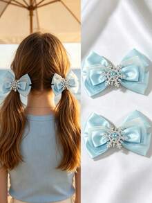 2pcs Children's Blue Multi-Layer Bow Hair Clips, Ice & Snow Style Snowflake Hair Accessories, Suitable For Party, Cosplay, Perfect Gift Choice - Multicolor - View 7