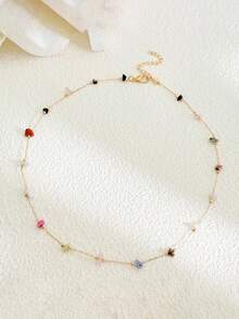 Boho Natural Mixed Crystal Chip Bead Chain Necklace, Adjustable Gold Color Healing Stone Choker For Women Daily Jewelry Gift - Multicolor - View 9
