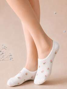 4 Pairs Random Spring/Summer Ditsy Floral Women's Invisible Socks, Casual Home Gathering Gift - Multicolor - View 3