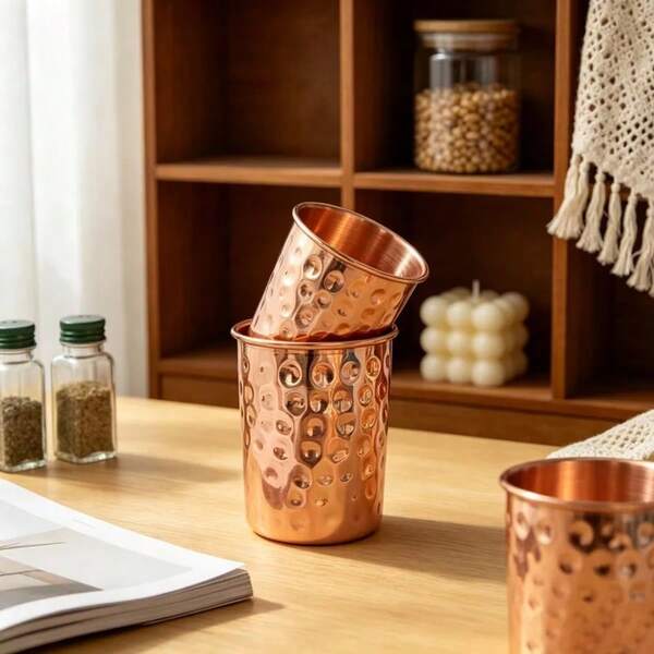 1/2/4Pcs Solid Pure Copper Hand Hammered Mug, Single Wall Lightweight Metal Tumbler, Portable Iced Coffee Tea Cold Drink Cup, Vintage Copper Wine Glass For Camping Picnic Travel Wedding Party Gathering,Glasses Drinking,Cups,Summer,Dessert Cups
