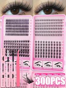 300pcs D Curl Single Lash Book, DIY False Eyelashes, Soft Natural Look Eyelash Extension Set, Fluffy Dense Segmented Lashes For DIY Home Use, Easy To Use, Large Capacity Long-Lasting False Eyelashes To Enlarge Eyes - Multicolor - View 14