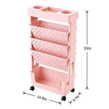 5-Tier Mobile Bookshelf Storage Cart With Wheels, Rolling Side Desk Bookshelf, Floor-Standing Office & Study Supplies Folder Storage Trolley - Multicolor - View 3