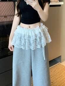 1件裝蕾絲花卉多層腰部裝飾窗簾，可搭配褲子，女款腰部配件，適合多種時尚風格 - 彩色 - 查看 6