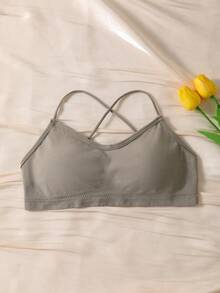 3PCS Breathable Seamless Ribbed Criss Cross Back Sports Bra, Thin Spaghetti Straps Wireless Padded Yoga Workout Bralette - Multicolor - View 4