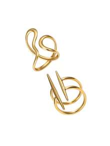 1 Set Stainless Steel Women's Open Ring Set, Geometric Line Wave Adjustable Finger Rings, Double Point Metal Bar & Asymmetrical Twisted Line Elements, Niche Avant-Garde Cool Style, Gold Color, Teacher, Women's Accessory, Suitable For Daily Wear, Vacation, Street Outings, Can Be Used As Birthday Gift, Avant-Garde Minimalist Design, Easily Create Personalized Fashionable Outfit - Ring Set - View 7