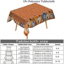 1pc Fall Blue White Pumpkin Floral Border Waterproof Tablecloth, Soft Rustic Autumn Small Flower Rectangular Table Cover, Farmhouse Thanksgiving Home Decor - Coral Orange - View 2