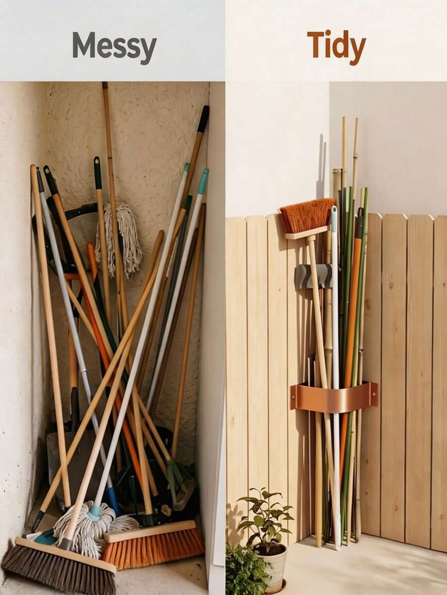 4/2pcs Wall-Mounted Corner Tool Storage Rack Space-Saving Gardening Long Pole Holder Compatible With Bamboo Poles Plant Support Rods Say Goodbye To Clutter Kitchen Storage Organizer Kitchen Storage Organizer Rack