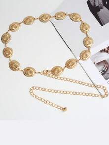 1pc Women's Waist Chain, Engraved Oval Waist Chain, New Style Waist Chain, Fashion Retro High-End Metal Style Accessory, Waist Belt, INS Style, Suitable For Skirts, Dresses, Waist Chain Decoration, Thin Waist Belt, Fashionable Personalized, Versatile, Suitable For Daily Wear, Outings, Travel - Multicolor - View 6