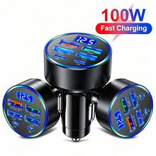 100W 车载充电器，QC3.0 快速充电，1 对 4 车载点烟器插座，5 端口车载充电器，快速充电 - 黑色 - 查看 2