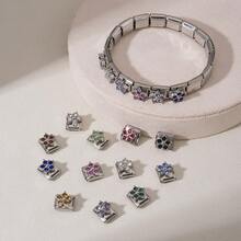 1pc Floral Rhinestone Italian Style Bracelet Charm, Multi-Color Crystal Flower Stainless Steel DIY Bracelet Pendant Jewelry Making Accessory - Flower Module - View 2