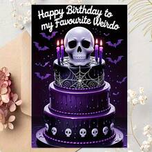 Gothic Style Birthday Card: Unique Gothic Theme Skull And Bat Design Single Birthday Card | Fun Romantic Birthday Card With Envelope - 4.33 Inches X 6.29 Inches, Perfect For Friends, Family And Loved Ones - Birthday Party Decoration - Sets - View 11