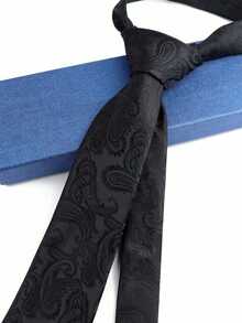 ZLQ&GOU 1 PC 7cm Black Polyester Paisley Flower Men's Tie, Premium Dark Pattern Polyester Jacquard Tie, Textured Neck Accessory, Suitable For Wedding And Business Formal Wear - Black - View 5