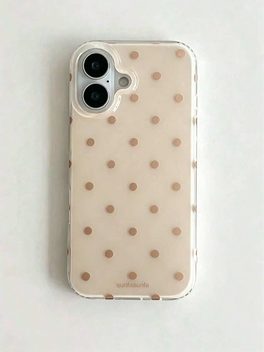 時尚手機殼,極簡可愛設計,黑白波點圖案,適用於 iPhone 11 至 17 系列,包含 Pro Max 版本 - 香檳色 - 查看 1