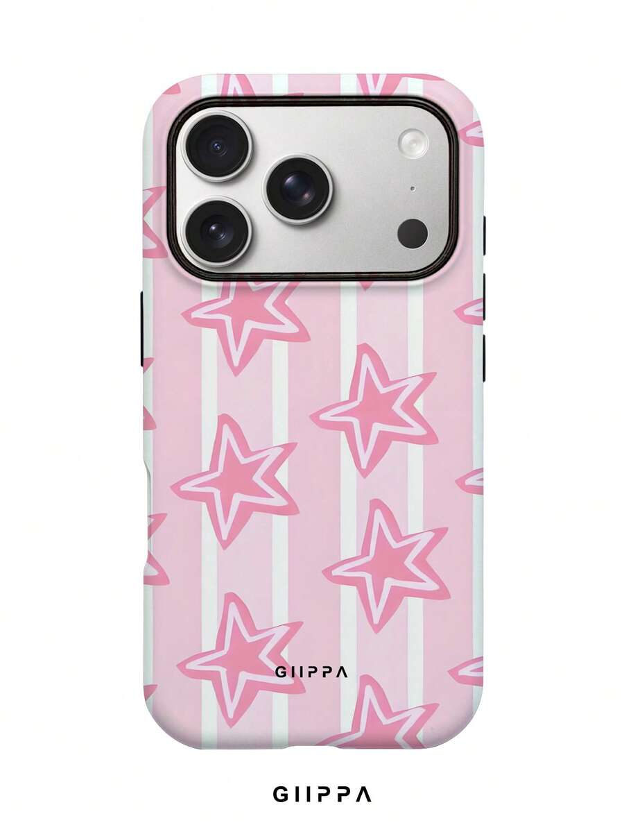 GIIPPA 1件淡粉色手繪條紋背景配粉色星星圖案設計手機殼,適用於Phone 17 Pro Max,相容於Phone 16 Pro Max、15 Pro Max、14 Pro Max,韓系高端時尚趣味手機殼,相容於11/12/13/14/15/16 Pro Max Plus,優雅設計男女皆宜,適合送給女友的聖誕節、情人節、復活節、婚禮季及生日完美禮物! - 粉色 - 查看 1