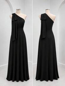 Long Party Dress With Lace, Lined Cups, Comfortable, Elegant, Simple - Black - View 2