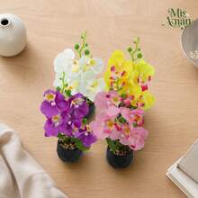 Artificial Plants, Black & White Rhombus Planter, 4-Color Potted Orchids, Suitable For Kitchen, Office, Bedroom, Study And Other Space Decoration, No Maintenance Required - Black Pot - White Flowers - View 10