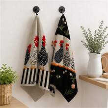 2pcs Vintage Chick Print Kitchen Towels, Farmhouse Style Animal Pattern Hand Towels, Absorbent Soft Dish Cloths, Kitchen Bathroom Home Decor, 4/6/8 Pack - Multicolor - View 7