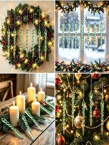 24pcs/Pack - Christmas Tree Crystal Decorations, Transparent Acrylic Christmas Tree Ice Crystal Hanging Ornaments, Suitable For Christmas, New Year, Wedding And Winter Party Decoration - Green - View 2