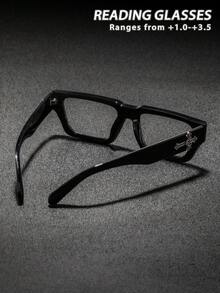 1 Pair Men's Rectangular Full Frame Casual Reading Glasses, Vintage Rugged Cool Versatile Middle-Aged And Elderly Reading Glasses, Suitable For Workplace Commute Daily Outdoor Wear - Black - View 4