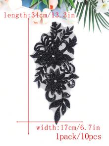 彩色3d刺繡珠片貼片,適用於婚禮禮服、晚禮服、網眼花邊、diy舞台服裝、縫上式刺繡貼片,尺寸：長31cm / 寬16cm - 黑色 - 查看 7