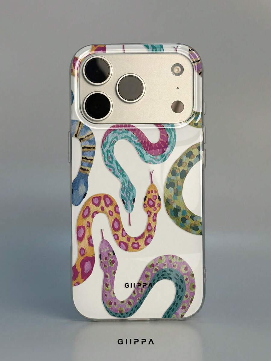GIIPPA 1pc Multi-Color Snake Mixed Pattern Design Phone 17 Pro Max Phone Case, Compatible With Phone 16 Pro Max, 15 Pro Max, 14 Pro Max, Korean Style High-End Fashion Fun Phone Case, Compatible With 11/12/13/14/15/16 Pro Max Plus, Elegant Design Suitable For Men And Women, Perfect Gift For Girlfriend On Christmas, Valentine's Day, Easter, Wedding Season And Birthday! - Multicolor - View 1