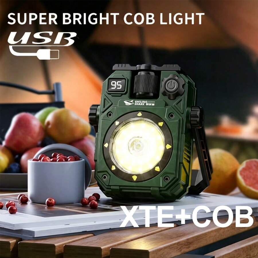1PC Rechargeable Spotlight Flashlight, Ultra Bright LED Camping Light, Solar Powered Tent Light, 5 Modes Magnetic Base Work Light, Battery Indicator Flashlight, Suitable For Camping, Car Repair, Emergency, Outdoor, Work - Camping Lights - View 1