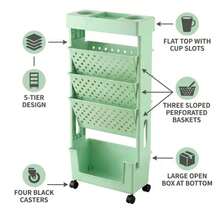 5-Tier Mobile Bookshelf Storage Cart With Wheels, Rolling Side Desk Bookshelf, Floor-Standing Office & Study Supplies Folder Storage Trolley - Multicolor - View 8