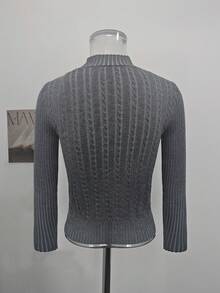 Korean Style Twisted Knit Sweater For Women, Slimming Waist, Base Layer Pullover Knit Top, High-End French Style - Grey - View 7