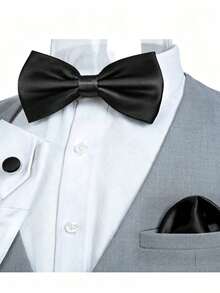 1 Set 3pcs Men's Elegant, Luxurious, Fashionable Suit Set, Men's Tuxedo Bow Tie, Pocket Square And Cufflinks Set, Suitable For Weddings, Parties And Other Important Occasions - Multicolor - View 5