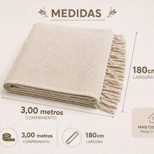 Manta Para Sofá 3,00x1,80 Gigante 100% Algodão Decorativa Capa Protetora Luxo Extra Grande Sala - Crua - Visão 2
