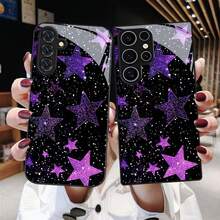 [24h Shipping From DE/FR/ES]Apple 11-17  21 -26 Ultra Mobile Phone Case: Purple Star Glitter Print, Feminine Design With Lens Protection, Compatible With Galaxy A04s/A05s/A06/A07/A10/A11/A12/A13/A14/A15/A16/A17/A20s/A21s/A22s/A23/A24/A25/A26/A30s/A31/A32/A33/A34/A35/A36/A42/A50s/A51/A52/A52s/A53/A54/A55, Tempered Glass Cover - 1 Piece Of Picture Color - View 7