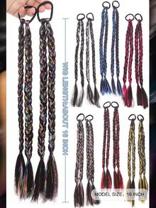 16 Inch Pair Of Synthetic Heat-Resistant Braided Ponytail Extensions With Highlights And Iridescent Sequins, Elastic Band Style, Suitable For Women's Daily Wear, Festivals, Events And Concerts - Multicolor - View 5