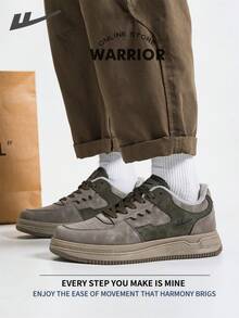 Warrior Men's Board Shoes Autumn And Winter Lightweight Comfortable Breathable Modest Style Casual Yet Sleek Sneakers Applicable Throughout The Year Wear-Resisting All-Day Wear Training Sneakers Running Shoes Fleece-Lined Sneakers - Gray/Army Green - View 4