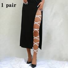 1 Pair Elastic Cross Strap Sexy Leg Sleeves And Garter Belt Designed For Halloween And Music Festival Dancing, Can Be Used As Body Harness, Multi-Color Elastic Cross-Back Leg Chain Vintage Style Body Chain Jewelry Decoration, Solid Color Role Play Tropical Thigh Decoration Leg Band, Multiple Colors Available, Dance Costume Accessories, Halloween Costumes Women, Costume, Ballet, Dance Outfit, Dance Stuff, Dance, Carnival Outfits Women - Multicolor - View 14