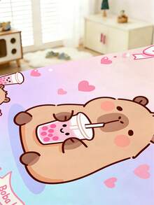 1PC Kawaii Capybara Bubble Tea Print Baby Crib Fitted Sheet 10cm Deep Elastic Pocket Mattress Protector - Multicolor - View 6