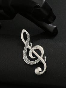 1pc Rhinestone Musical Note Brooch, Daily Wear, Holiday Gift - Silver - View 3