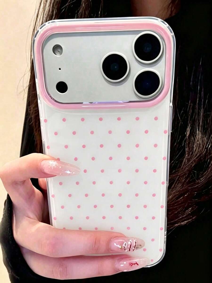 可愛粉色波點亮面果凍手機殼,適用於 iPhone 17 Pro Max 16 Pro Max 17 16 15 14 13 12 Pro Max 11,可愛防震軟背殼 - 白粉紅色 - 查看 1