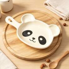 1pc Cute Panda Shaped Ceramic Plate With Handle, Cartoon Animal Baking Dish, Breakfast Small Serving Tray For Desserts, Snacks, Nuts, And Fruits, Creative Animal Shaped Kitchen Tableware - Multicolor - View 4