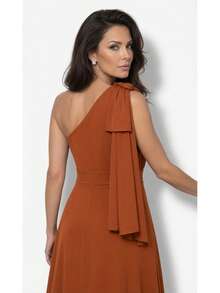 Long Party Dress With Lace, Lined Cups, Comfortable, Elegant, Simple - Naranja Quemada - Ver 6