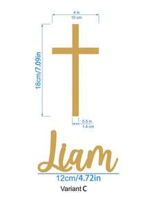 1pc Customized Acrylic Name Cross Cake Topper, Personalized Baptism Cake Decoration, Gold Mirror Acrylic Material, Multiple Sizes Available, Home Decor, Souvenir, God Bless - Name Cross Tags - View 8