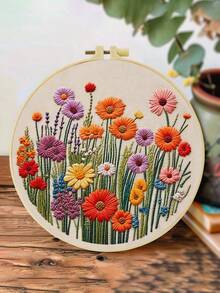 1PC 20*20cm/7.9*7.9in,Flowers Embroidery Kit, DIY Handmade Embroidery Set For Adult Beginners, Home Gift, Women's Sewing Gift, Including User Manual, Printed Pattern Fabric, Embroidery Frame, Needle And Thread. - A - View 8