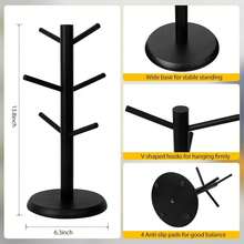 Coffee Mug Holder, Black Mug Tree With Thicker Base, Coffee Cup Stand, Cup Holder Counter, Coffee Mug Rack Organizer With 6 Hooks - Black - View 6