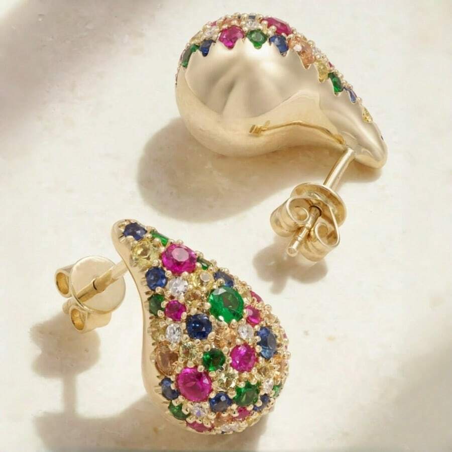 Classic Synthetic Colored Cubic Zirconia Comma Women's Stud Earrings, Fashion Water Drop Earrings, Elegant Party Accessories For Women - Gold - View 1
