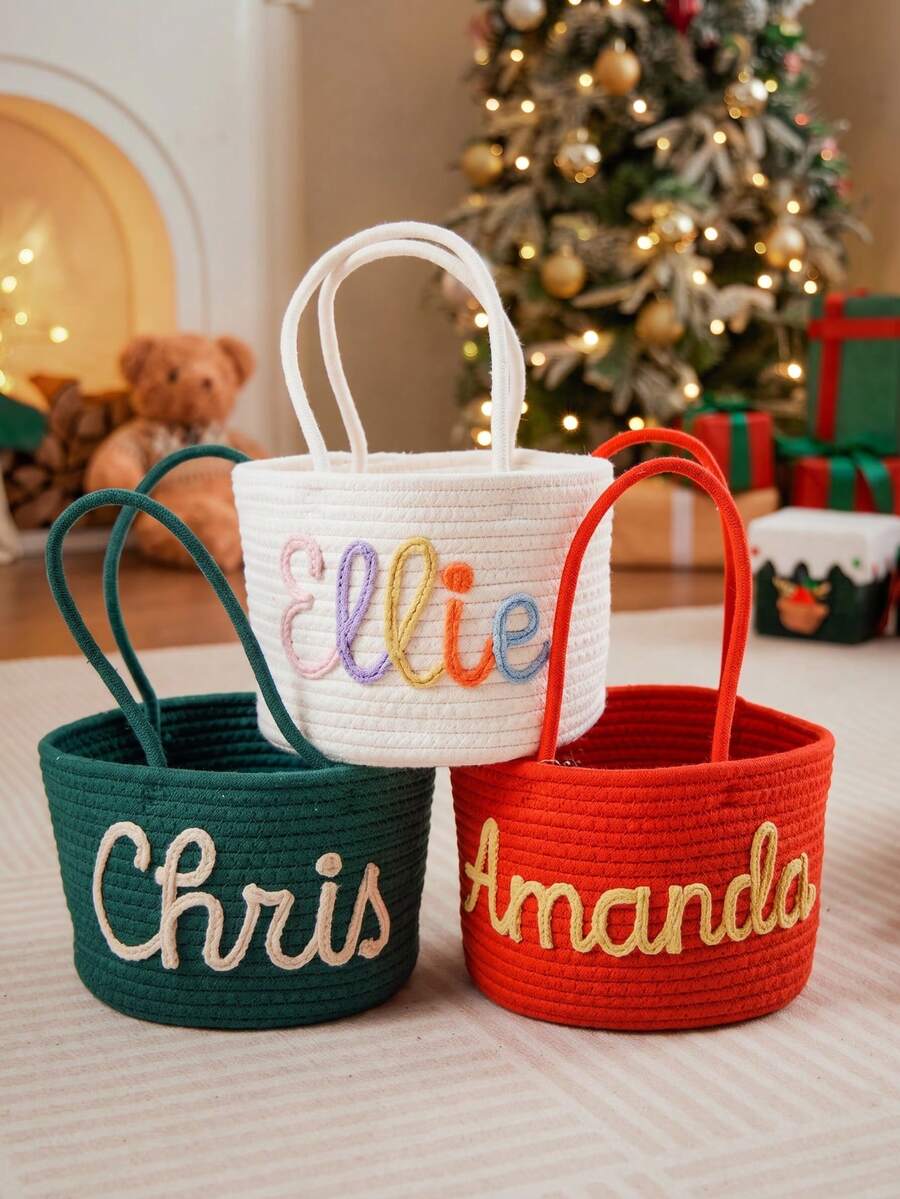 Custom Name Personalized Kids Basket, Holiday Gift Basket, Christmas Gift Bag, Candy Treat Basket, Halloween Candy Basket - Multicolor - View 1